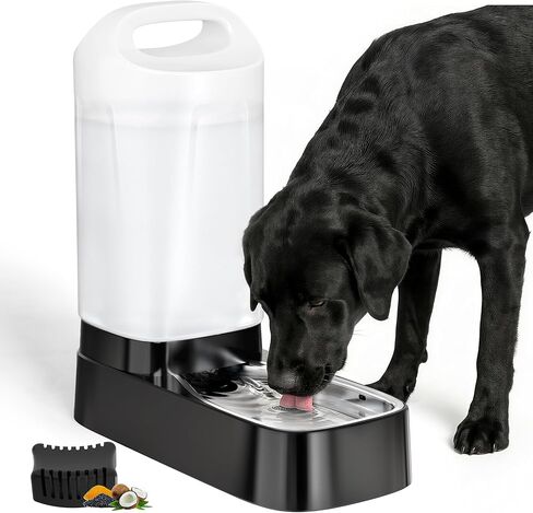 Automatic Dog Water Bowl Dispenser - 2.4 Gallon Gravity Pet Water Dispenser with 304 Stainless Steel Bowl, Dog Auto Feeders Bowls Self Waterer, Easy-Carry Handle for Large Dogs & Cats, Multi-Pet Home in Saudi Arabia