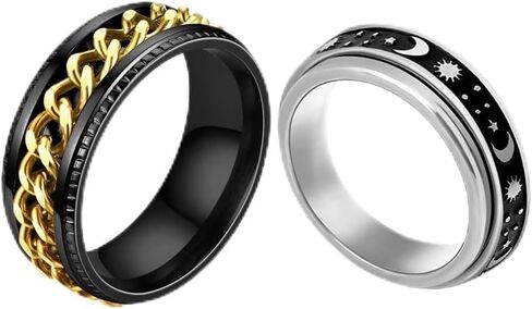 Stainless Steel Fidget Ring Set for Women Men,Anxiety Rings Moon Star Fidgets Ring for Anxiety Stress Relieving Band Rings in Kuwait