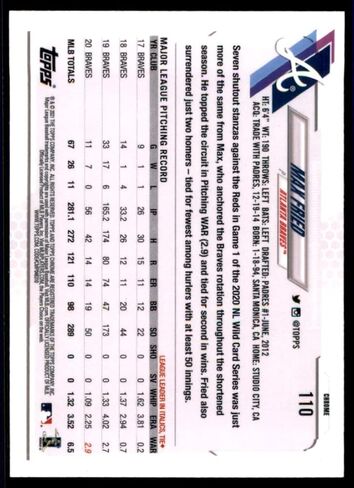 2021 بطاقة البيسبول Topps Chrome #110 Max Fried Atlanta Braves in Saudi Arabia
