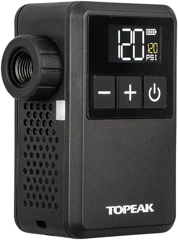Topeak E-Booster Digital Mini - مضخة دراجة كهربائية محمولة مع شاشة رقمية، أقصى ضغط 120 رطل لكل بوصة مربعة، قابلة لإعادة الشحن عبر USB-C، متوافقة مع بريستا وشرايدر، إيقاف تلقائي، تخزين وحقيبة مقاومة للماء (TDP-E02) in Saudi Arabia