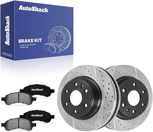 AutoShack Front Drilled & Slotted Brake Rotors Ceramic Brake Pads | Replacement for Chevrolet Traverse GMC Acadia Limited Buick Enclave Saturn Outlook | E-Coated | 6-PC Brake Kit | ShadowGuard in Saudi Arabia