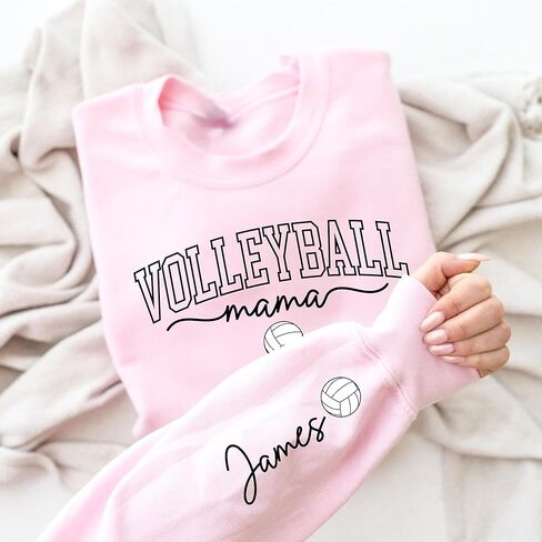 Personalized Volleyball Mama Sweatshirt, Custom Name on Sleeve Volleyball Mom Hoodie in Saudi Arabia