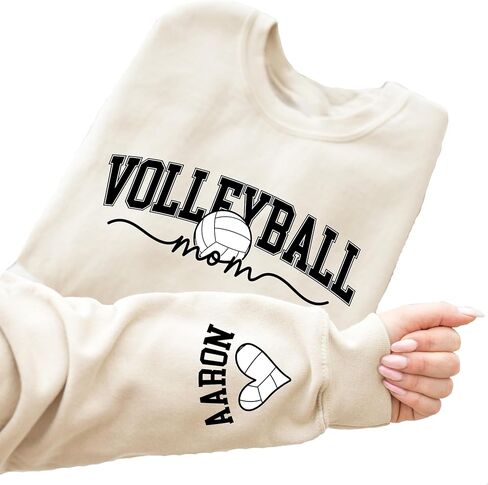Personalized Volleyball Mama Sweatshirt, Custom Name on Sleeve Volleyball Mom Hoodie in Saudi Arabia