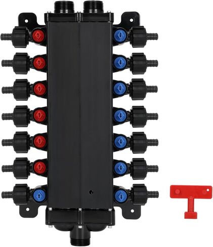 50143 Pex Manifold متوافق مع Viega Manabloc، Homerun Distribution Pex Manifold مع صمامات، 1/2 بوصة صفر رصاص بولي سبيكة PEX تجعيد مع 14 محول منفذ (8 بارد، 6 ساخن) in Kuwait