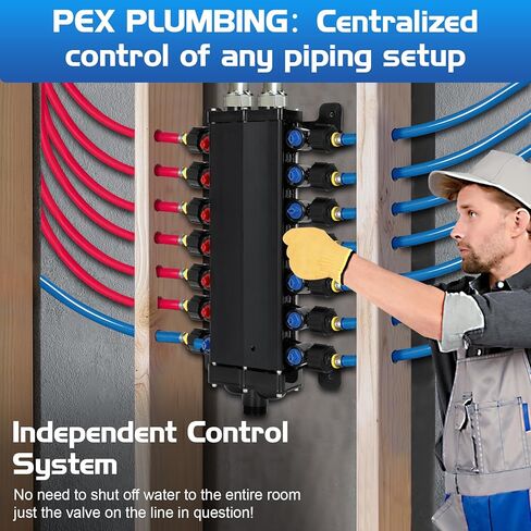 50143 Pex Manifold متوافق مع Viega Manabloc، Homerun Distribution Pex Manifold مع صمامات، 1/2 بوصة صفر رصاص بولي سبيكة PEX تجعيد مع 14 محول منفذ (8 بارد، 6 ساخن) in Kuwait