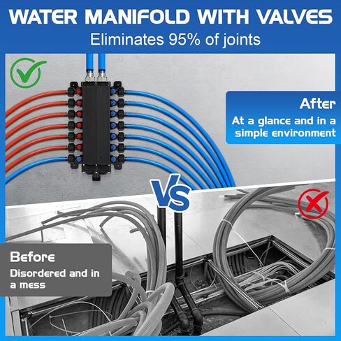 50143 Pex Manifold متوافق مع Viega Manabloc، Homerun Distribution Pex Manifold مع صمامات، 1/2 بوصة صفر رصاص بولي سبيكة PEX تجعيد مع 14 محول منفذ (8 بارد، 6 ساخن) in Kuwait