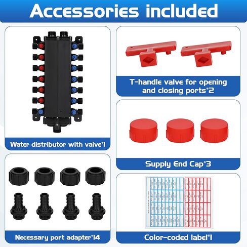 50143 Pex Manifold متوافق مع Viega Manabloc، Homerun Distribution Pex Manifold مع صمامات، 1/2 بوصة صفر رصاص بولي سبيكة PEX تجعيد مع 14 محول منفذ (8 بارد، 6 ساخن) in Kuwait