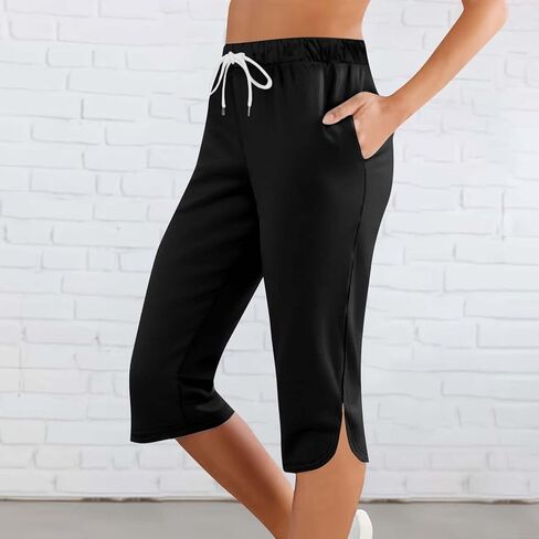 Capris for Women with Pockets Plus Size Casual Drawstring Elastic Waist Workout Yoga Pants Lightweight Lounge Trouser in Saudi Arabia