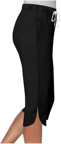 Capris for Women with Pockets Plus Size Casual Drawstring Elastic Waist Workout Yoga Pants Lightweight Lounge Trouser in Saudi Arabia