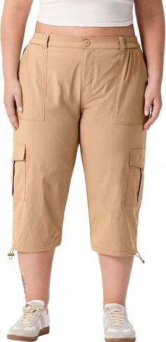 SHIJIALI Women's Plus Size Cargo Capri Hiking Pants 6 Pockets Quick Dry Elastic Waist Outdoor Travel Casual Work in Kuwait
