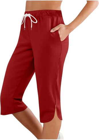 Capris for Women with Pockets Plus Size Casual Drawstring Elastic Waist Workout Yoga Pants Lightweight Lounge Trouser in Saudi Arabia