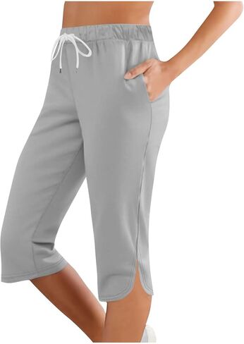 Capris for Women with Pockets Plus Size Casual Drawstring Elastic Waist Workout Yoga Pants Lightweight Lounge Trouser in Saudi Arabia