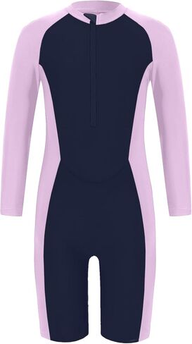 Yesfashion Long Sleeve Swimsuit Girls UPF 50+ Rash Guard Bathing Suits Zip Up One Piece Swimwear Age 4-13y in Saudi Arabia