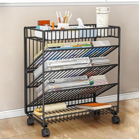 5/6 Tier Rolling Book Cart with Wheels - Mobile Bookshelf & File for Classroom Dorm Living Room & Study - Space-Saving Storage(White-15.54 * 6.69 * 25.59in) in Kuwait
