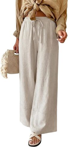 Athlisan Women's Summer Cotton Linen Palazzo Pants Baggy Wide Leg Lounge Trousers with Pockets in Saudi Arabia