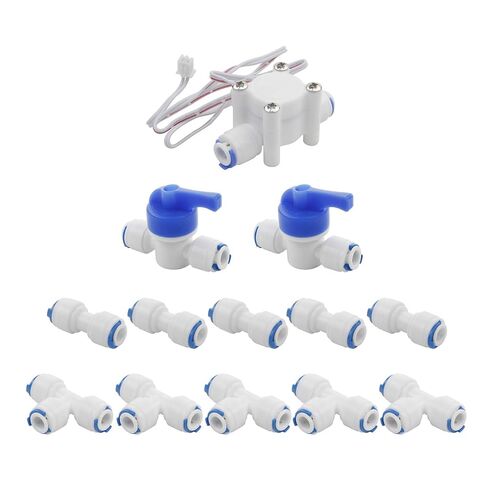 DC 24V 1/4 inch Inlet Feed Water Solenoid Valve Quick Connect Water Inlet Flow Switch and Wire, Quick Connect Water Purifiers Tube Fittings for RO Reverse Osmosis System in Kuwait