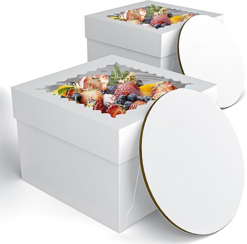 2 Pack 10x10x8 Inch Cake Boxes with Window & Board – For Home Bakers, Birthday Cakes, School Events & Party Gifting | White Disposable Cake Packaging for 10 Inch Cakes in Saudi Arabia