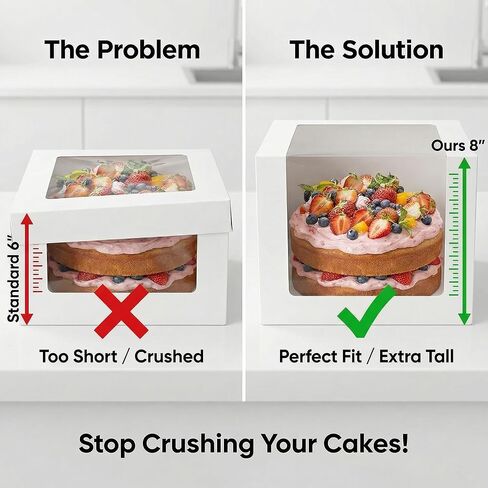2 Pack 10x10x8 Inch Cake Boxes with Window & Board – For Home Bakers, Birthday Cakes, School Events & Party Gifting | White Disposable Cake Packaging for 10 Inch Cakes in Saudi Arabia
