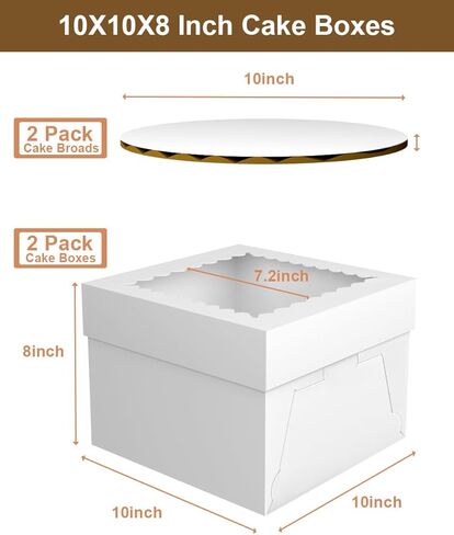 2 Pack 10x10x8 Inch Cake Boxes with Window & Board – For Home Bakers, Birthday Cakes, School Events & Party Gifting | White Disposable Cake Packaging for 10 Inch Cakes in Saudi Arabia