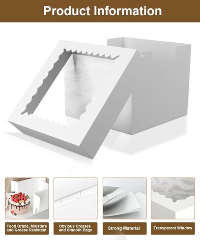 2 Pack 10x10x8 Inch Cake Boxes with Window & Board – For Home Bakers, Birthday Cakes, School Events & Party Gifting | White Disposable Cake Packaging for 10 Inch Cakes in Saudi Arabia
