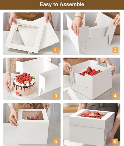 2 Pack 10x10x8 Inch Cake Boxes with Window & Board – For Home Bakers, Birthday Cakes, School Events & Party Gifting | White Disposable Cake Packaging for 10 Inch Cakes in Saudi Arabia