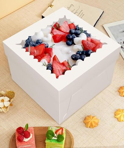 2 Pack 10x10x8 Inch Cake Boxes with Window & Board – For Home Bakers, Birthday Cakes, School Events & Party Gifting | White Disposable Cake Packaging for 10 Inch Cakes in Saudi Arabia