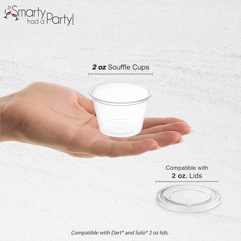 أكواب Smarty Had A Party Portion، سعة 2 أونصة، عدد 2500 أكواب صلصة وبهارات شفافة للاستعمال مرة واحدة، حاويات سوفليه بلاستيكية لخلع الملابس والعينات وخدمة الطعام in Kuwait