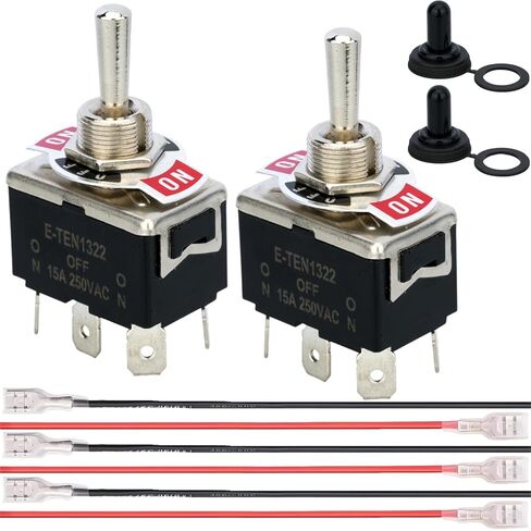 2Pcs DPDT Toggle Switch 12V 6 Pin 3 Position ON Off ON Toggle Switch 15A 250V AC with Waterproof Cap and 6.3mm Terminal Wires in Saudi Arabia