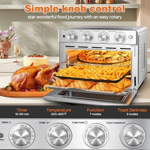 Geek Chef 16QT Air Fryer Toaster Oven, Convection Air Fryer Toaster Countertop Oven, with Bake, Toast, Broil and Warm Functions, Stainless Steel Electric Hot Oven Combo for Healthy Meals in Kuwait