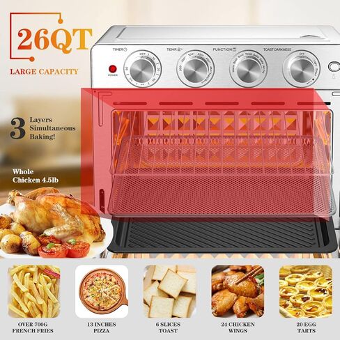 Geek Chef 16QT Air Fryer Toaster Oven, Convection Air Fryer Toaster Countertop Oven, with Bake, Toast, Broil and Warm Functions, Stainless Steel Electric Hot Oven Combo for Healthy Meals in Kuwait