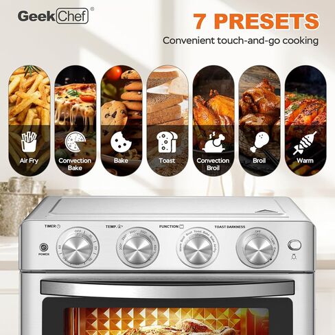 Geek Chef 16QT Air Fryer Toaster Oven, Convection Air Fryer Toaster Countertop Oven, with Bake, Toast, Broil and Warm Functions, Stainless Steel Electric Hot Oven Combo for Healthy Meals in Kuwait
