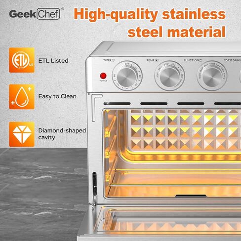 Geek Chef 16QT Air Fryer Toaster Oven, Convection Air Fryer Toaster Countertop Oven, with Bake, Toast, Broil and Warm Functions, Stainless Steel Electric Hot Oven Combo for Healthy Meals in Kuwait