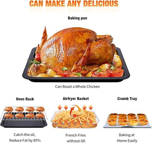 Geek Chef 16QT Air Fryer Toaster Oven, Convection Air Fryer Toaster Countertop Oven, with Bake, Toast, Broil and Warm Functions, Stainless Steel Electric Hot Oven Combo for Healthy Meals in Kuwait