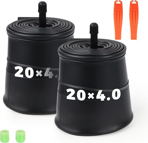MEGHNA Fat Bike Inner Tube Set 20 x 4.0 inch Electric Bike Tire Inner Tube Schrader Valve for Heavy Duty Tire with Extra 2 Fluorescent Valve Cap, Tire Lever, for E - Bike Snow Bike in Saudi Arabia