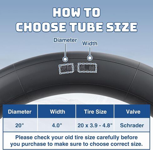 MEGHNA Fat Bike Inner Tube Set 20 x 4.0 inch Electric Bike Tire Inner Tube Schrader Valve for Heavy Duty Tire with Extra 2 Fluorescent Valve Cap, Tire Lever, for E - Bike Snow Bike in Saudi Arabia