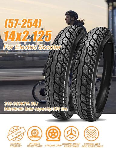 2 حزمة دراجة كهربائية 14 بوصة إطار 14x2.125 (57-254) إطار دراجة مقاوم للانفجار بدون أنبوب مقاوم للثقب إطار دراجة إلكترونية مناسب للدراجات الإلكترونية للرجال والأطفال، 44-55 رطل لكل بوصة مربعة in Kuwait