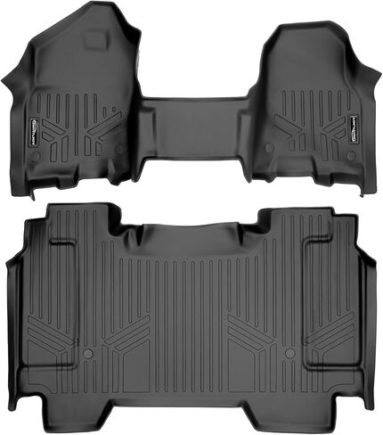 مجموعة سجادات أرضية SMARTLINER مكونة من 2 صف باللون الأسود متوافقة مع 2012-2022 RAM 1500 Quad Cab مع مقعد في الصف الأول وخطافات أرضية مزدوجة in Kuwait