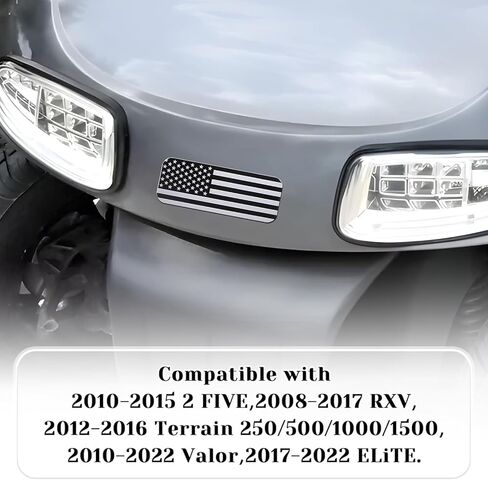 لوحة الاسم الأمامية لعربة الجولف E-Z-GO مع تصميم العلم الأمريكي باللونين الأسود والرمادي، تناسب 2014-2022 TXT، 2010-2015 2FIVE، 2008-2017 RXV، 2012-2016 Terrain، 2010-2022 Valor، و2017-2022 Elite in Kuwait