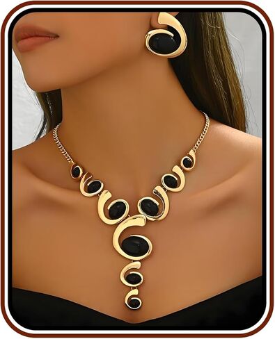 Gold Jewelry Set, Silver Black Boho Western Chunky Vintage Pendant Necklace Stack Trendy Adjustable Non Tarnish Cowgirl Dainty Hypoallergenic Earrings Jewelry Sets For Women in Kuwait