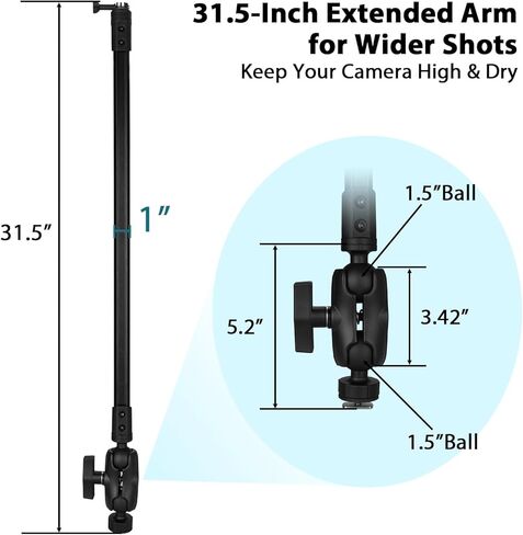 31.5" Kayak Camera Mount,360 Degree Adjustable Mount Compatible with Camera,with 1.5 Inch Ball T-Bolt Base for Most Track Systems in Saudi Arabia
