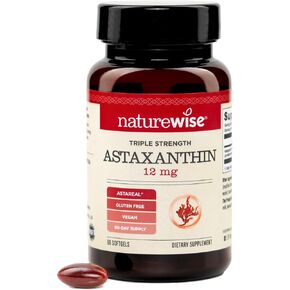 NatureWise Triple Strength Astaxanthin 12mg with AstaReal® - Vegan Antioxidant Supplement with Organic Coconut Oil - NSF Certified Gluten Free, Non-GMO - 60 Softgels[60 Day Supply] in Saudi Arabia