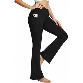 Women's High Waisted Bootcut Yoga Pants with Pockets, V Crossover Flare Leg Workout Gym Bell Bottom Leggings in Kuwait