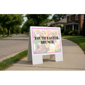 Youth Easter Brunch Spring Flowers Tulips Up Arrows A-Frame Single Sided 23x23 in. sign in Kuwait