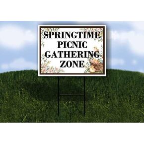 Springtime Picnic Gathering Zone Easter Spring Vintage Chicks Eggs Basket Brown Up Arrows A-Frame Single Sided 23x23 in. sign in Kuwait