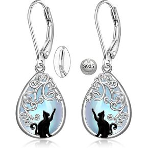 أقراط القط Moonstone أقراط تخريمية للنساء من الفضة الاسترليني دمعة Moonstone الأسود القط القرط المتدلي القطط مجوهرات لطيف عيد الحب هدايا عيد الميلاد in Kuwait