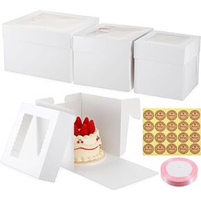 12PCS Cake Boxes, 8 Inch Tall Cake Box with Window in 3 Sizes, 12x12x12 10x10x10 8x8x8 Inches, Dessert Bakery Boxes Disposable Carrier Take Out Container Layer Cakes Birthday Wedding Party in Kuwait