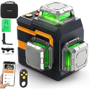 CIGMAN Green Laser Level, 3x360° Side LCD 12-Line Self-Leveling, Bluetooth App Remote, Pulse Mode for Receiver, ±1/8 in. at 33 ft Accuracy, 2x Li-ion (USB-C), 1/4-20 Mount, IP54, ABS Hard Case - S03 in Kuwait