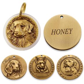 Golden Retriever Dog Tags Personalized Crafted Solid Brass,Choose from 60 Dog Breeds and 85 Exquisite. This Custom Dog tag is Sturdy.Customizable Four-line Information in Saudi Arabia