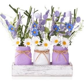 Winter Centerpieces for Tables, Table Decor with Mason Jar, Flowers Picks, Farmhouse Wood Tray, Snowflake Sign, 22 Pcs Christmas Winter White Wonderland Table Decorations Centerpieces for Home in Kuwait