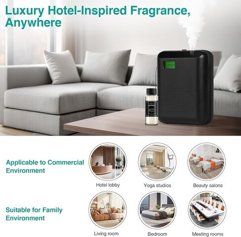 Scent Air Machine Starter Kit – Waterless Diffuser for Home & Commercial Use, Hotel Scent Diffuser Includes 100ml Essential Oil, WiFi/Bluetooth Control, 2000 sq.ft Coverage, Wall-Mount & Desktop,Black in Saudi Arabia